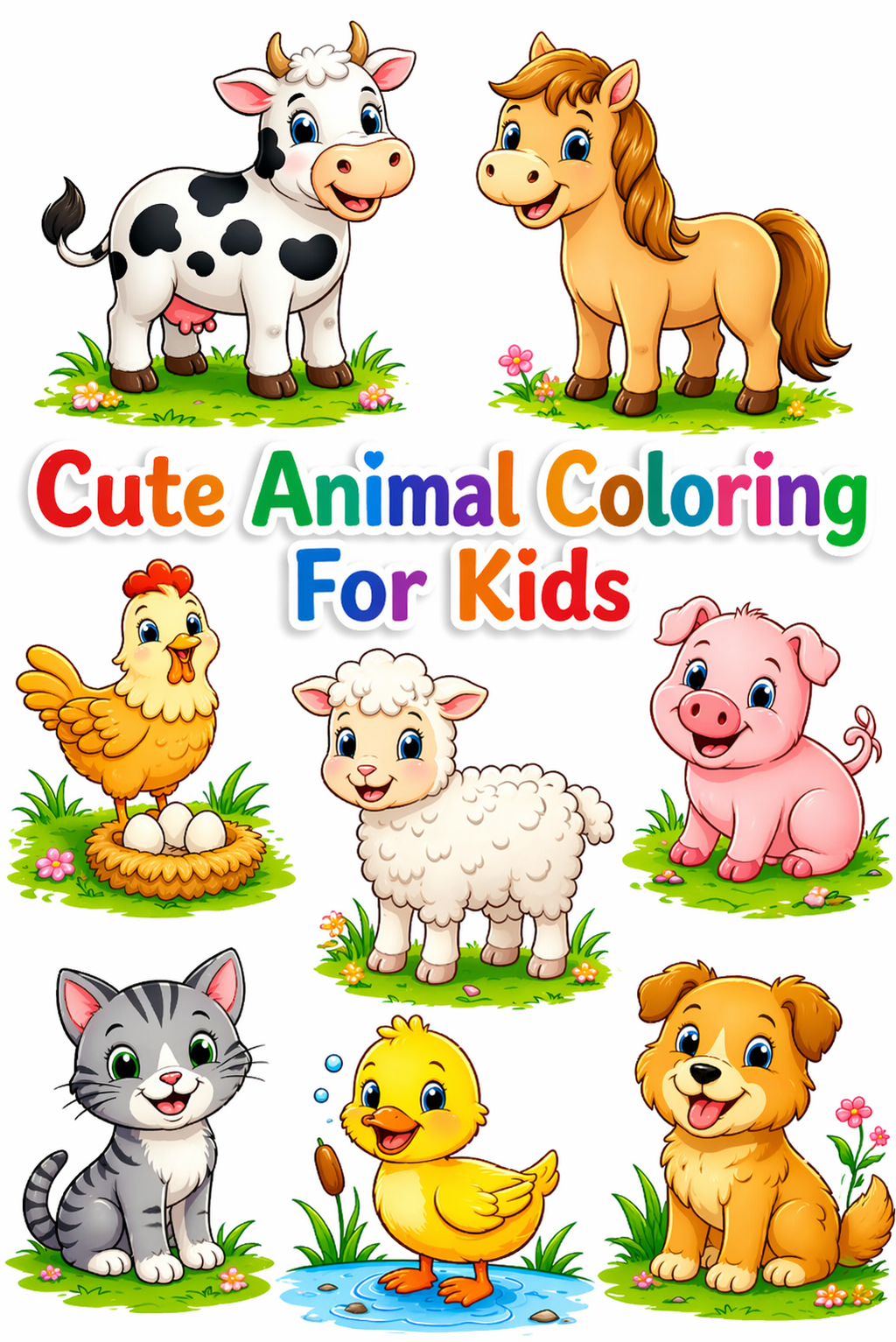 Farm Animals Coloring Book Printable PDF for Kids