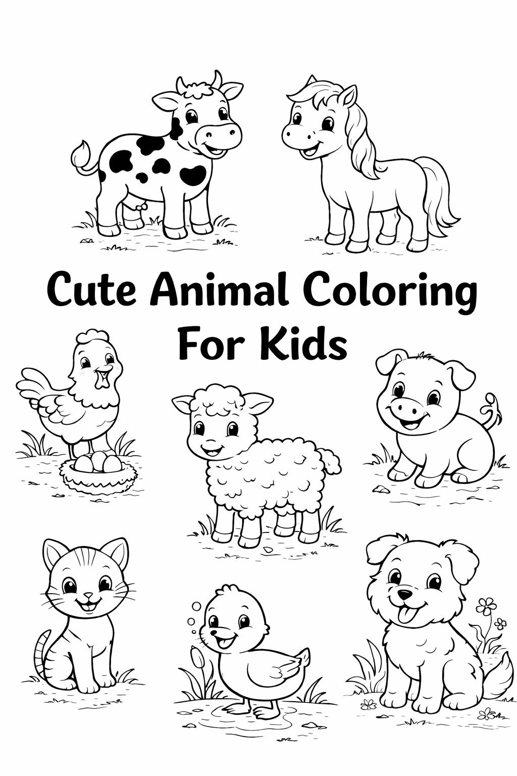 Farm Animals Coloring Book Printable PDF for Kids